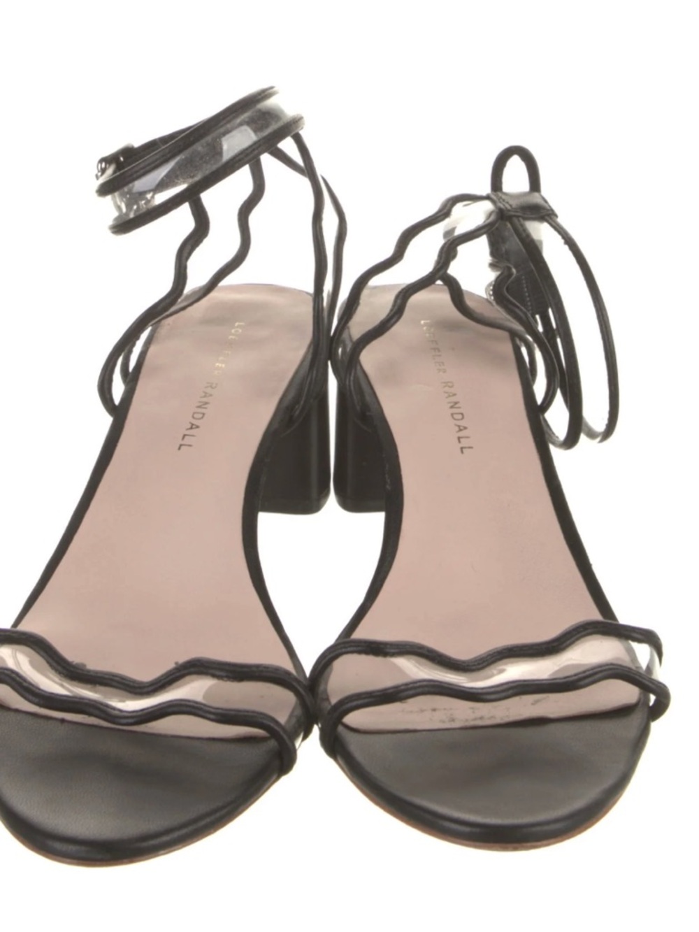 Loeffler Randall Black Wavy-Strap Ankle Tie Sandals Clear 8.5
